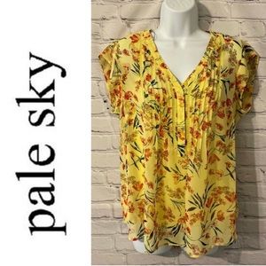 Pale Sky yellow floral print top xs